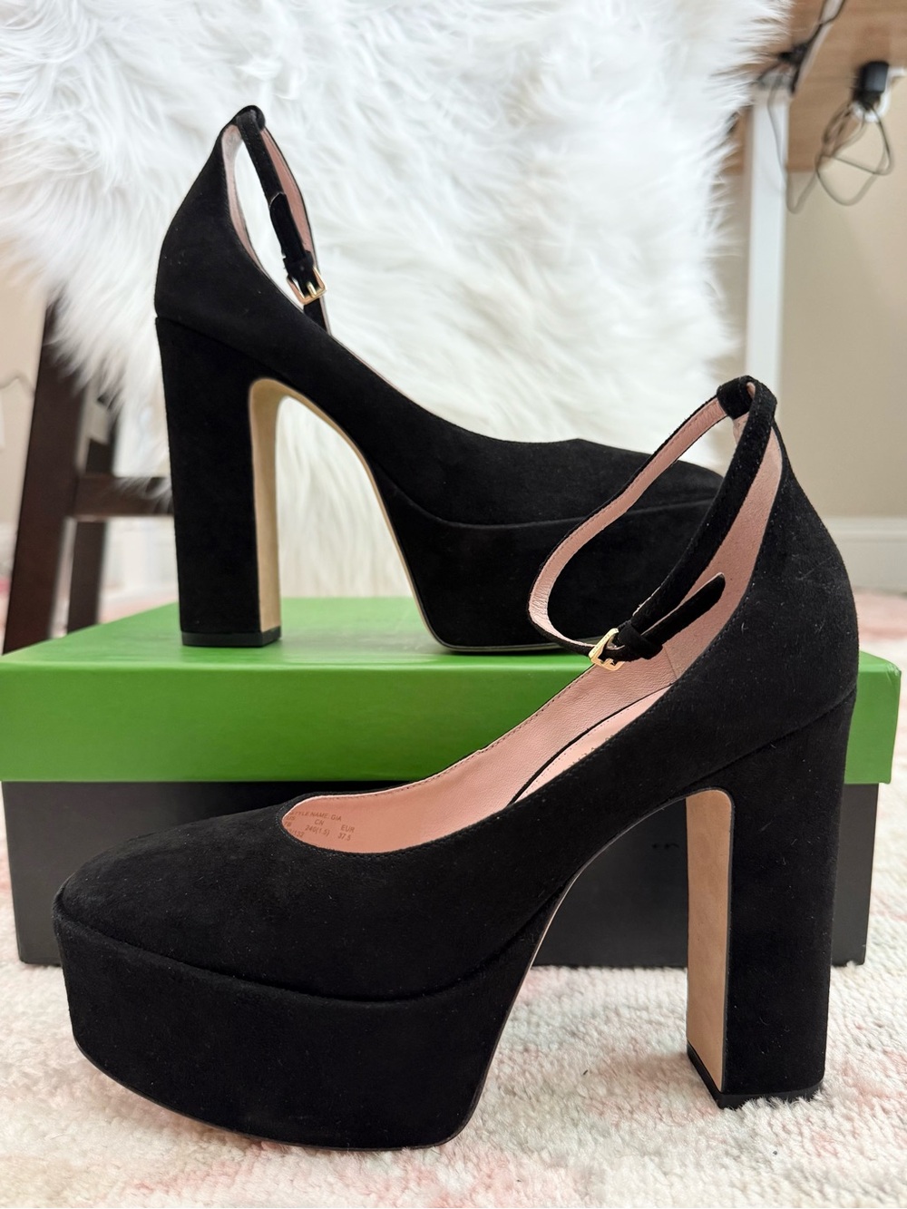 Kate Spade Women's Black Gia Ankle-Strap Platform Dress Pumps size 7